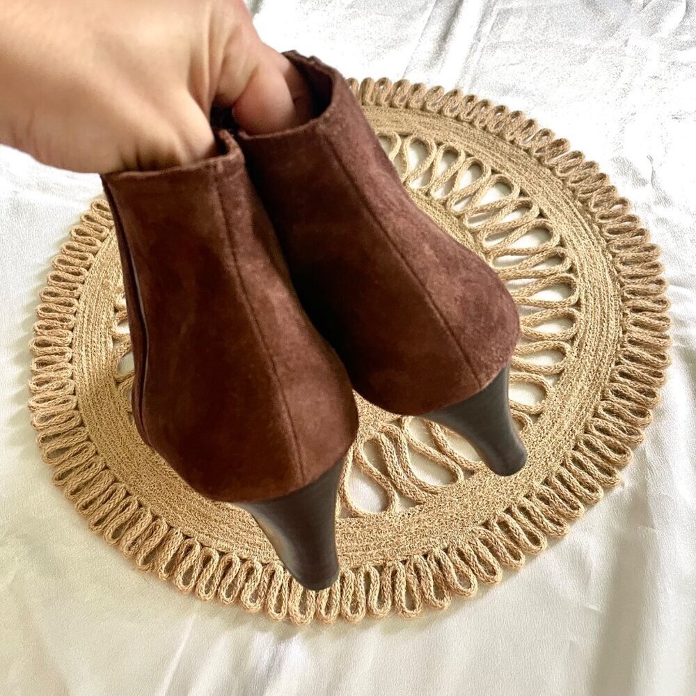 Coach Maya Suede/Polished-Calf Ankle Wedge Boots Brown Women’s Size 10 Q5328 - Picture 5 of 14